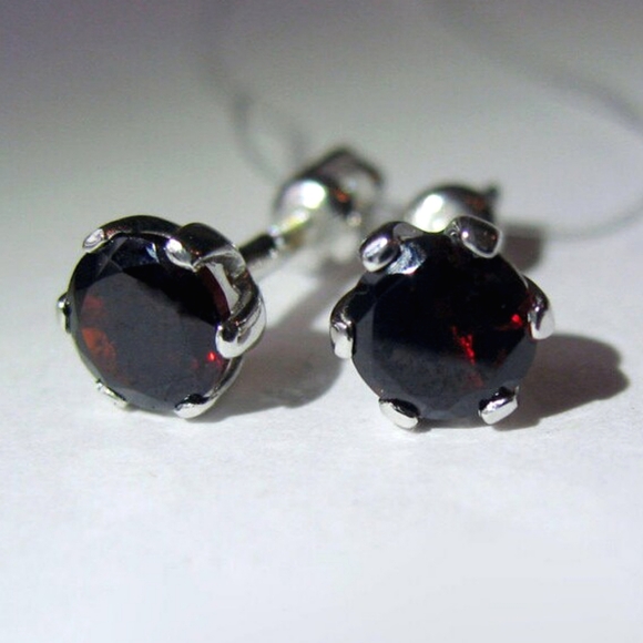 Natural Red Garnet In Sterling Silver Stud Earrings Screw Back - Picture 5 of 10